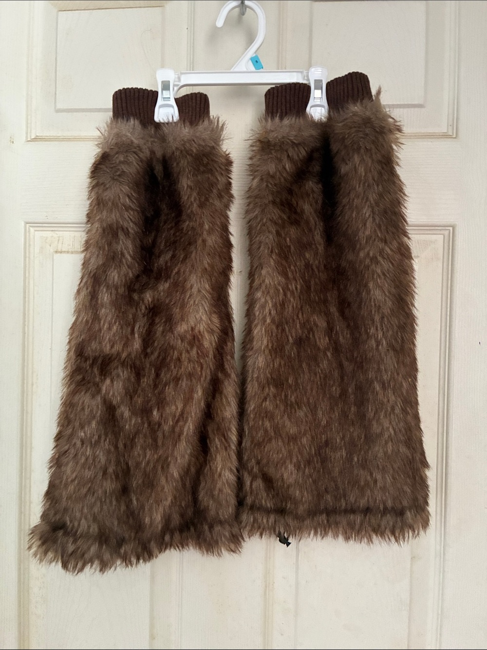 Brown Faux Fur Leg Warmers with Ribbed Cuffs